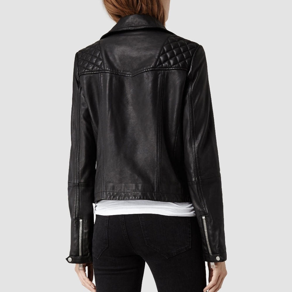 All Saints Bleeker Leather Jacket Black Moto - Picture 3 of 7